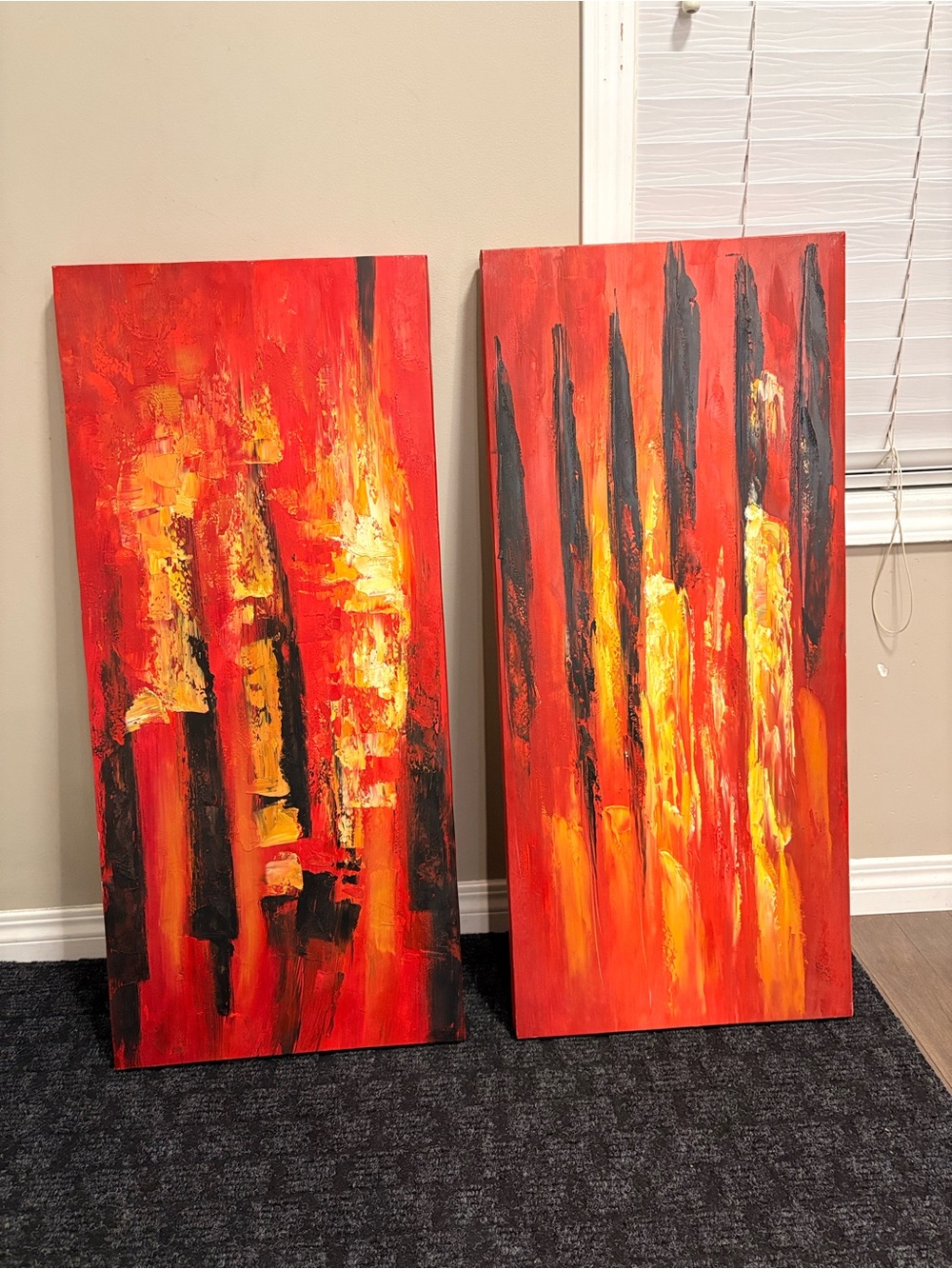Abstract Red and Yellow Pair - Contemporary Home Art Set